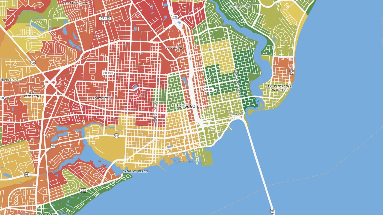 Downtown Pensacola, Pensacola, FL of rich and poor neighborhoods by household income