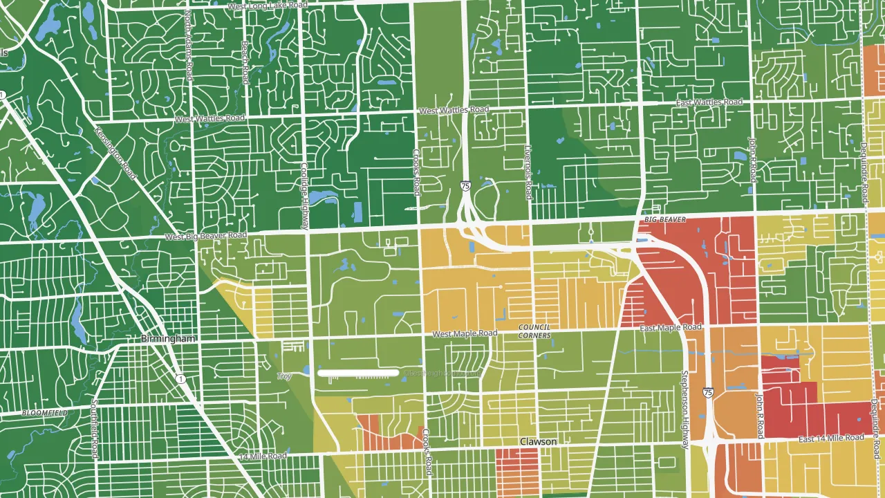Downtown Troy, Troy, MI of rich and poor neighborhoods by household income