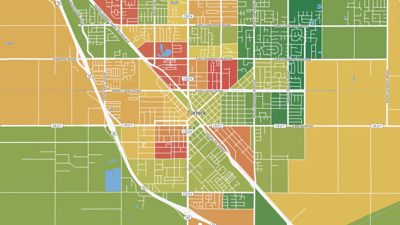 Downtown Turlock, Turlock, CA of rich and poor neighborhoods by household income