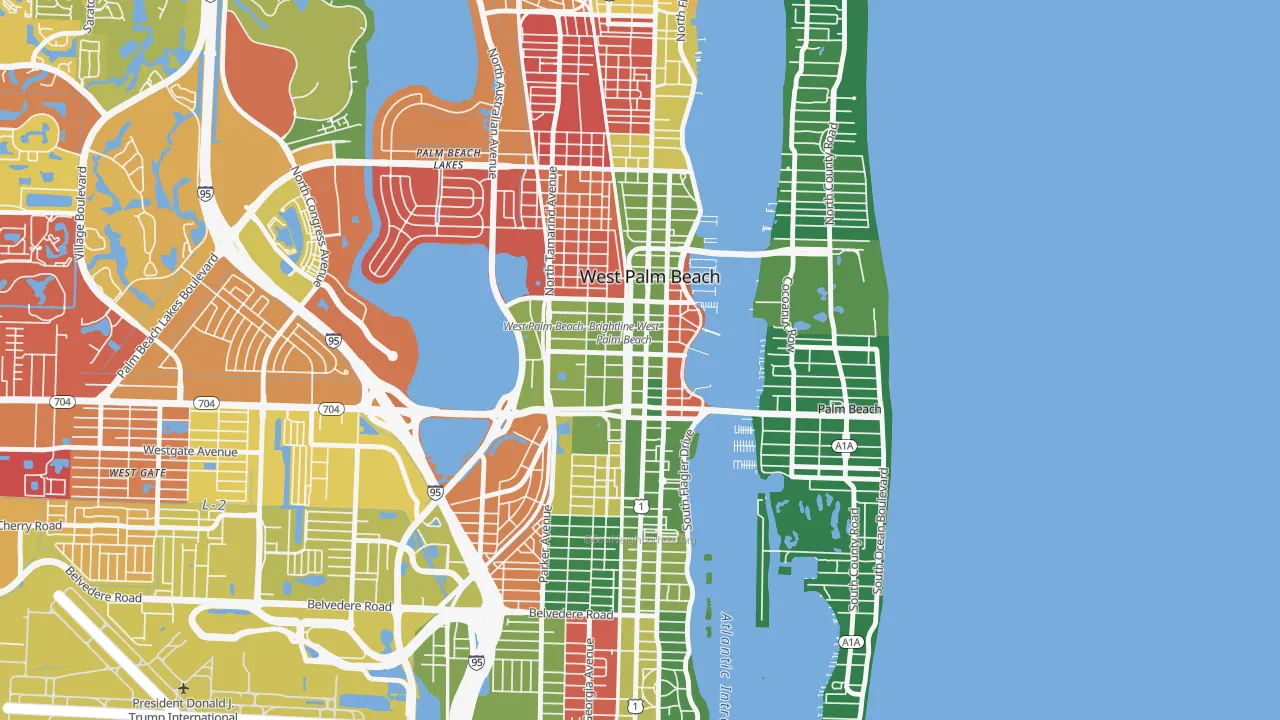 Downtown West Palm Beach, West Palm Beach, FL of rich and poor neighborhoods by household income