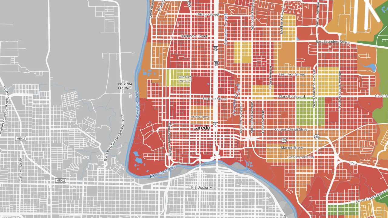 El Trece, Laredo, TX of rich and poor neighborhoods by household income