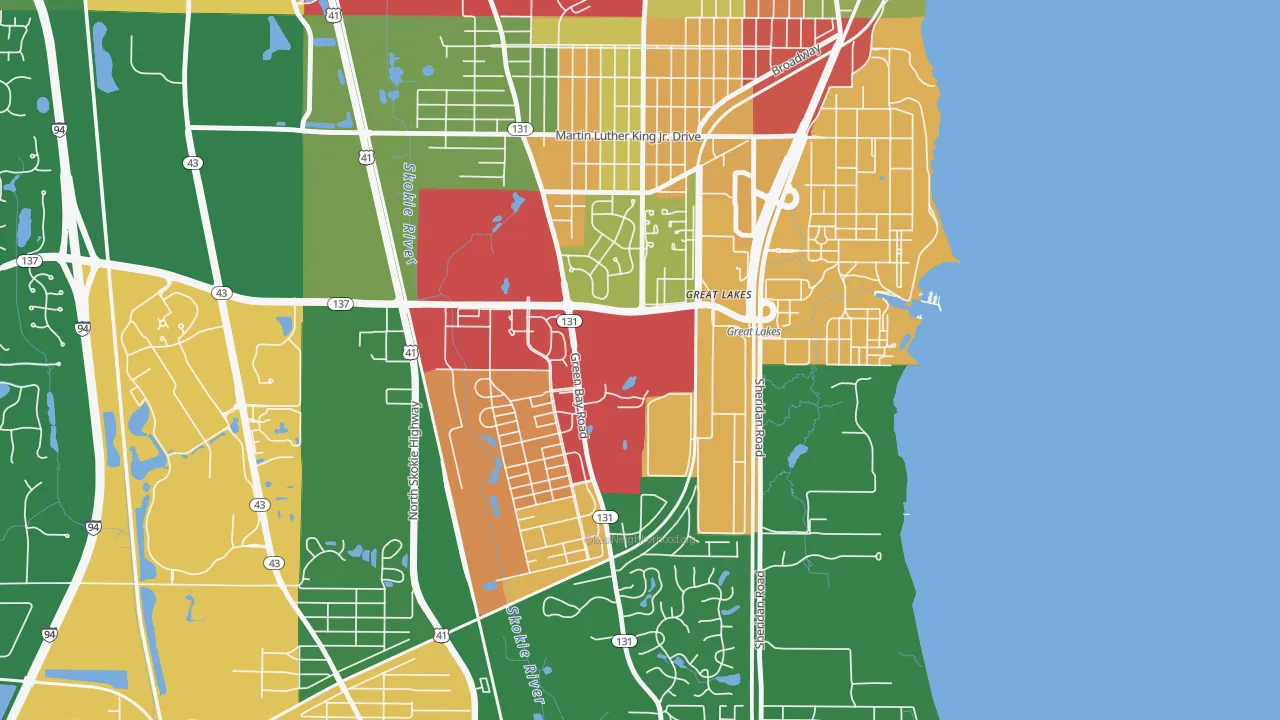 Five Points, Great Lakes, IL of rich and poor neighborhoods by household income