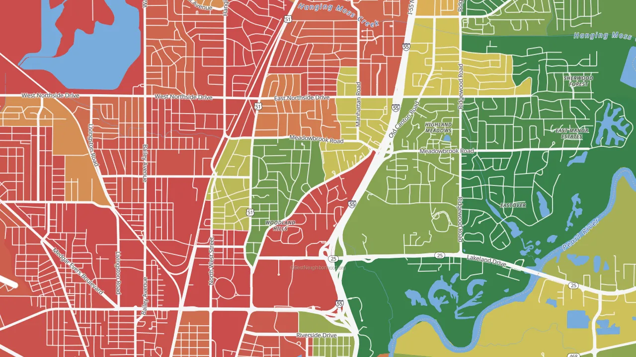 Fondren North Renaissance, Jackson, MS of rich and poor neighborhoods by household income