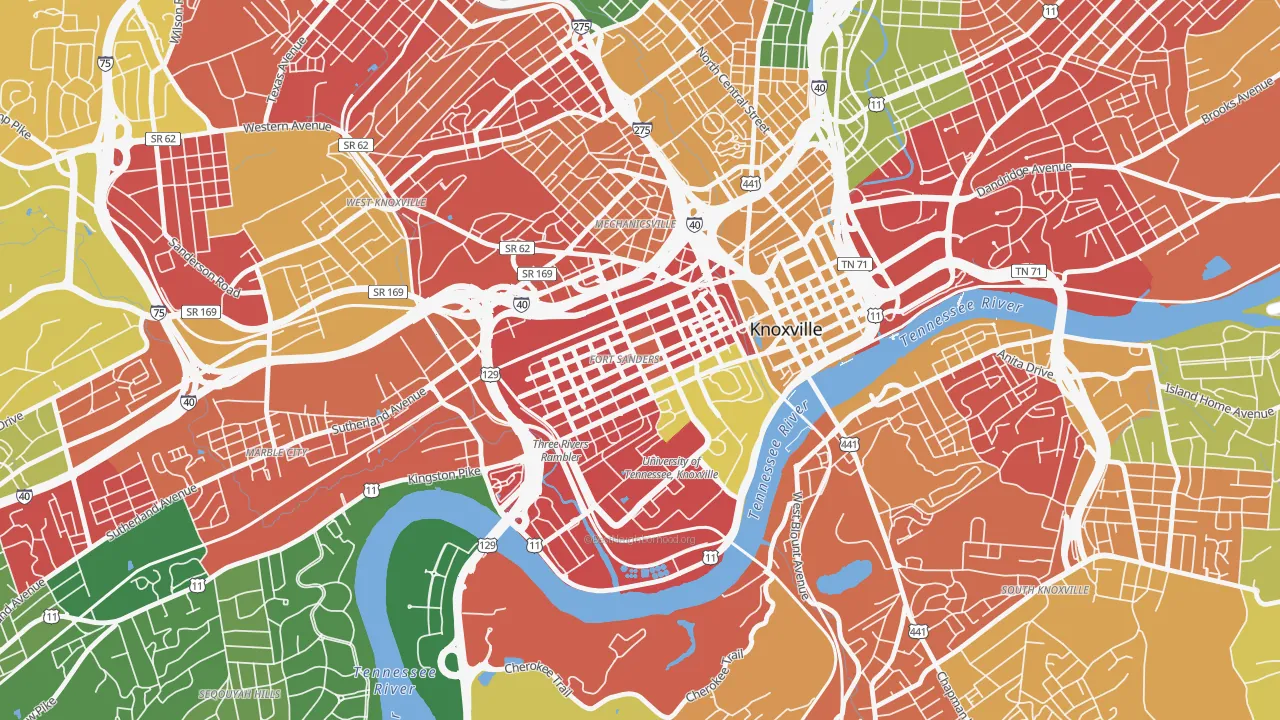 Fort Sanders, Knoxville, TN of rich and poor neighborhoods by household income