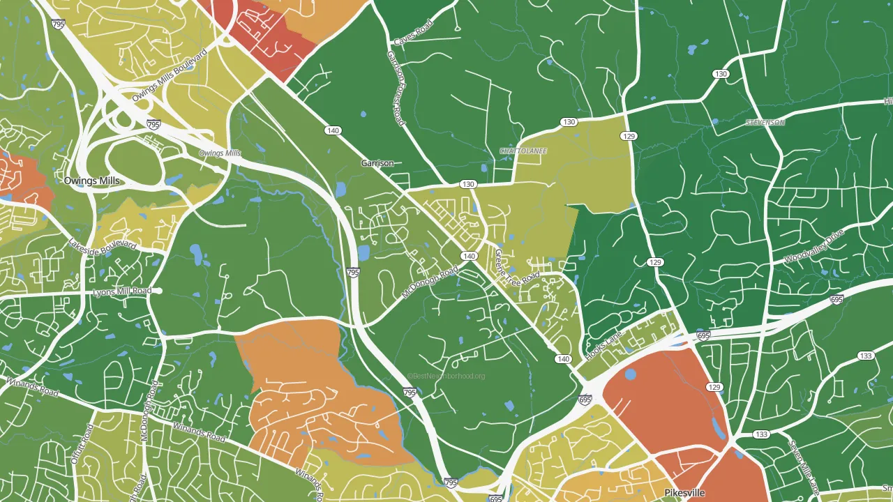Garrison, Owings Mills, MD of rich and poor neighborhoods by household income