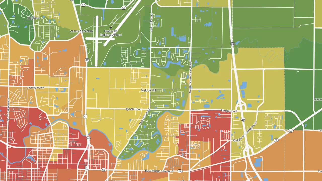 Greater Oakhill, Evansville, IN of rich and poor neighborhoods by household income