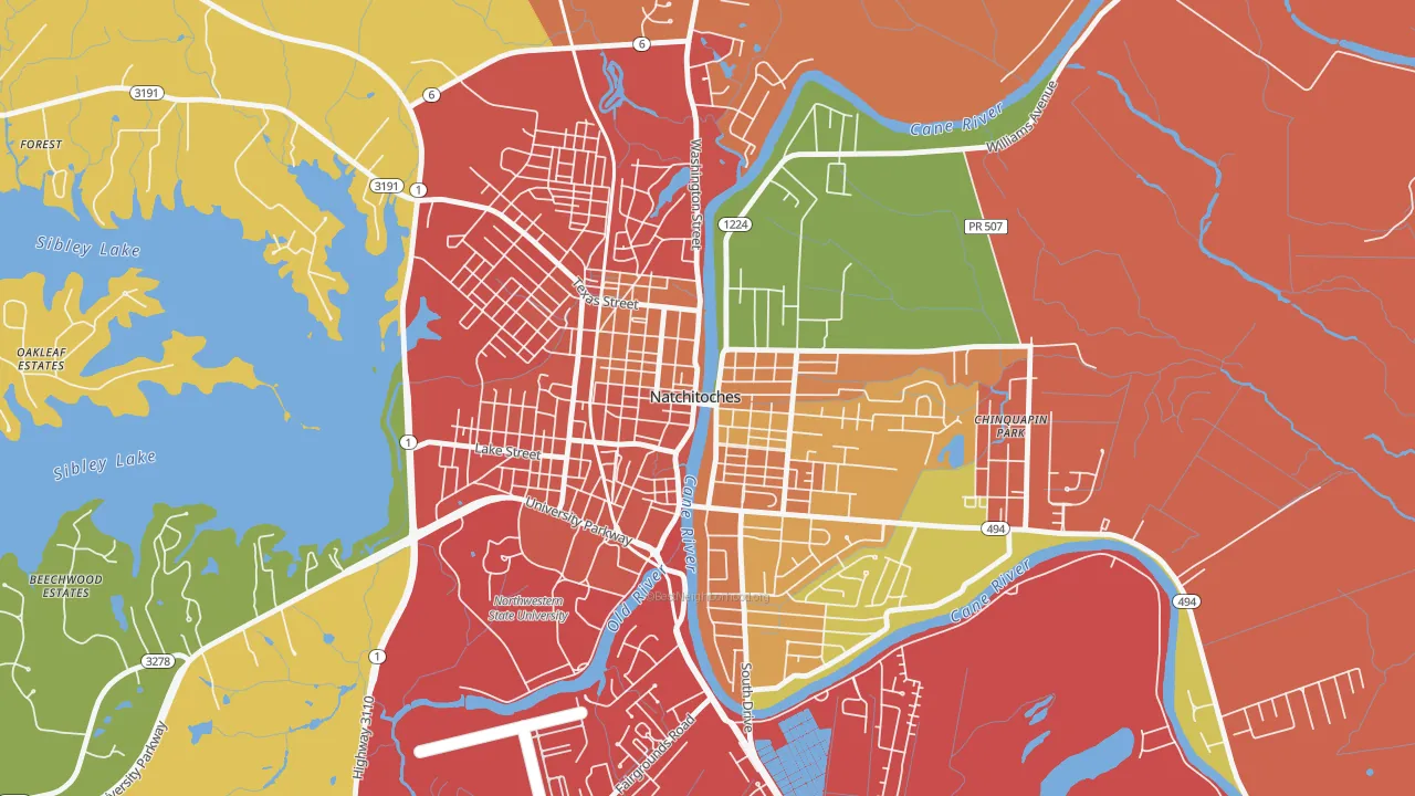 Historic District, Natchitoches, LA of rich and poor neighborhoods by household income