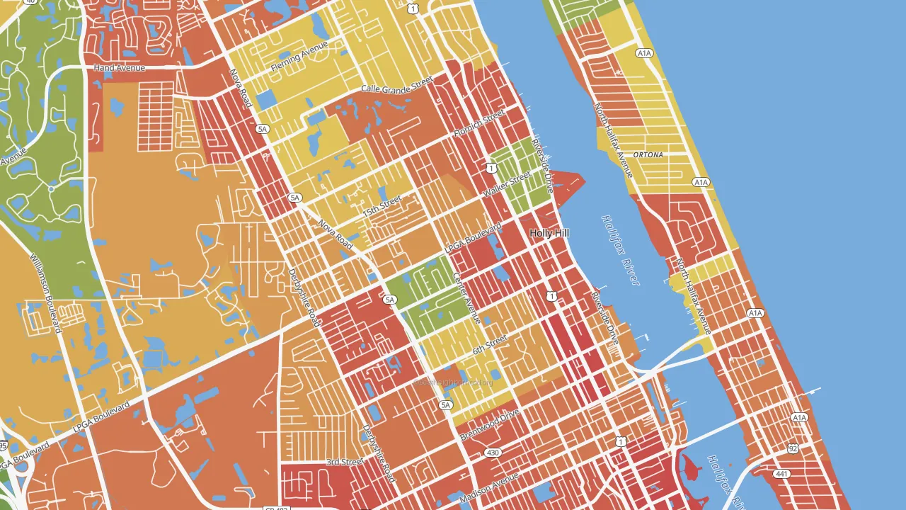 Hopkins Fitch Grant, Holly Hill, FL of rich and poor neighborhoods by household income
