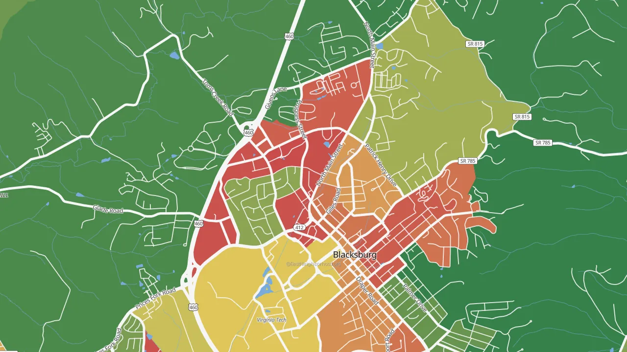 Kabrich Crescent, Blacksburg, VA of rich and poor neighborhoods by household income