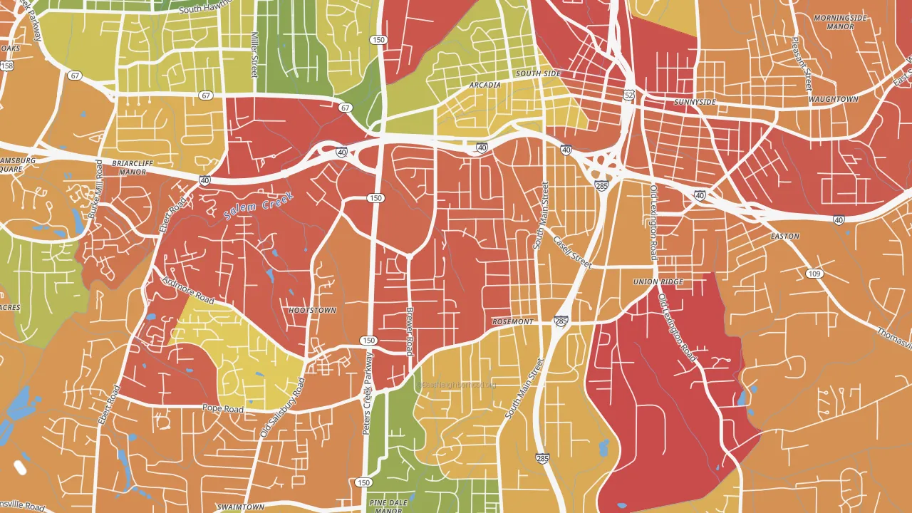 Konnoak, Winston-Salem, NC of rich and poor neighborhoods by household income