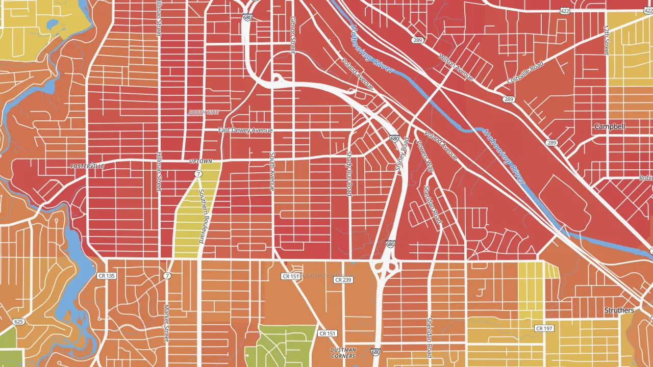 Lansingville, Youngstown, OH of rich and poor neighborhoods by household income