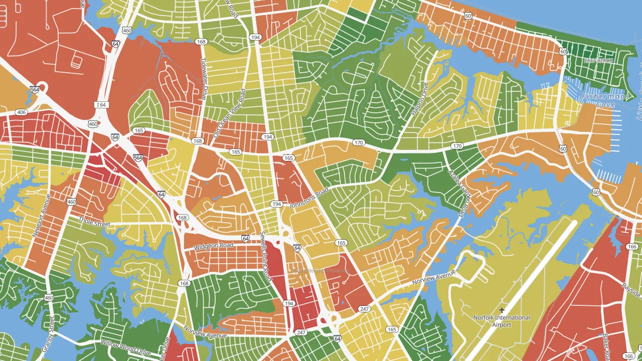 Larrymore Lawns, Norfolk, VA of rich and poor neighborhoods by household income