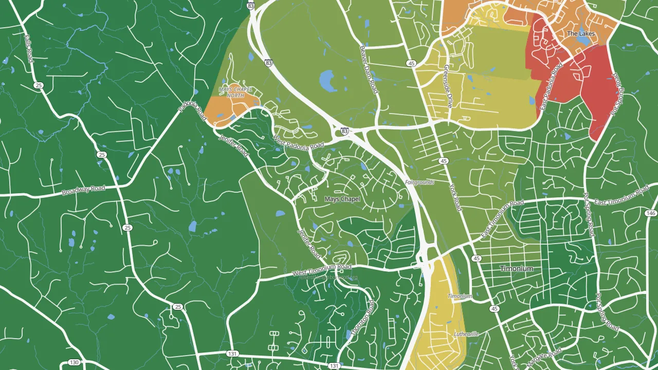 Mays Chapel Village, Mays Chapel, MD of rich and poor neighborhoods by household income