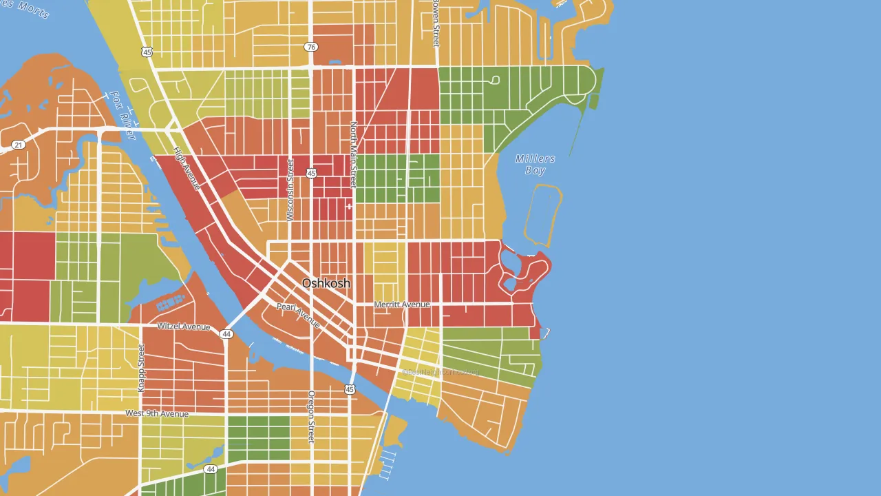 Menominee South, Oshkosh, WI of rich and poor neighborhoods by household income