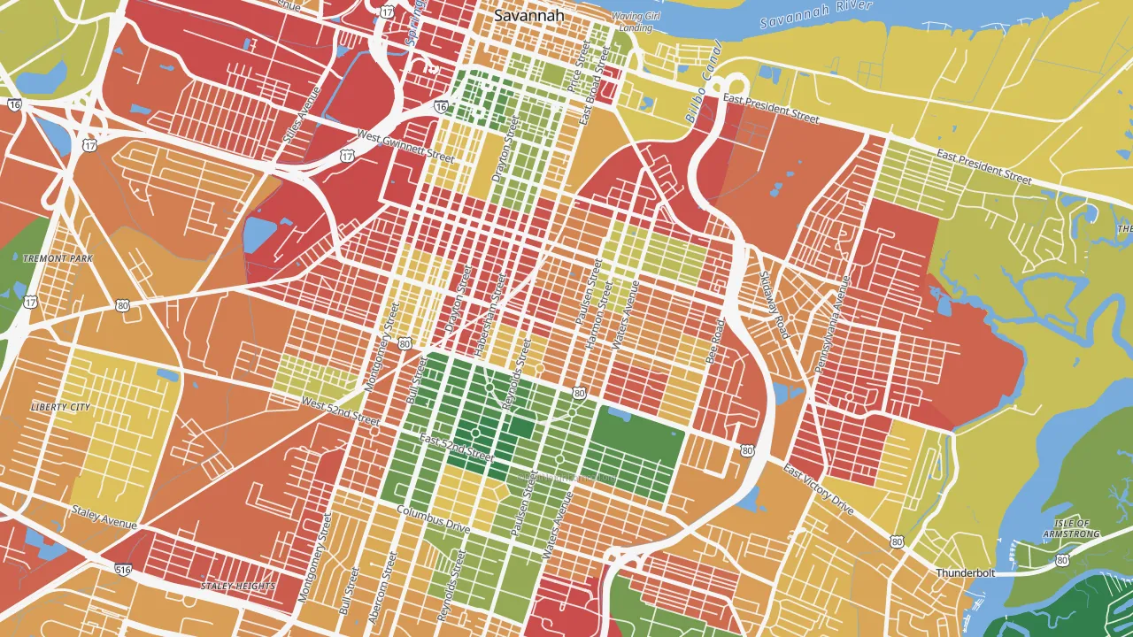 Midtown Savannah, Savannah, GA of rich and poor neighborhoods by household income