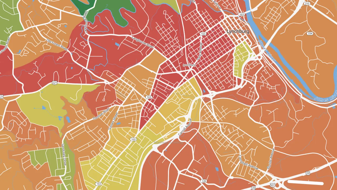 Miller Park, Lynchburg, VA of rich and poor neighborhoods by household income