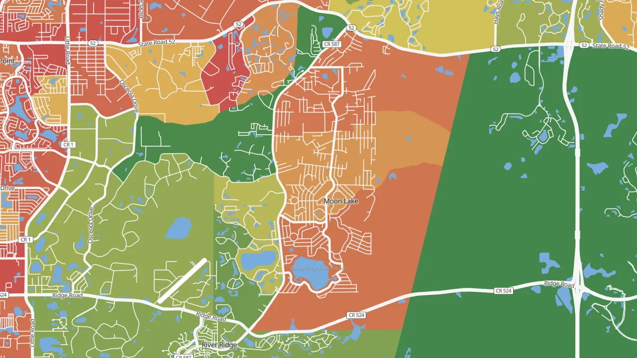 Moon Lake Estates, Moon Lake, FL of rich and poor neighborhoods by household income