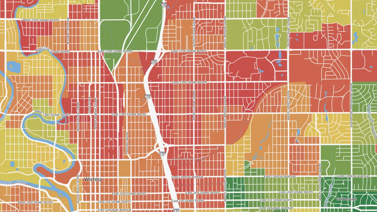 North Central, Wichita, KS of rich and poor neighborhoods by household income