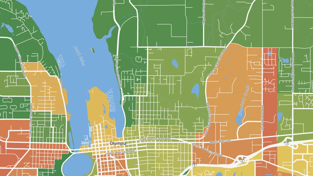 North East, Olympia, WA of rich and poor neighborhoods by household income