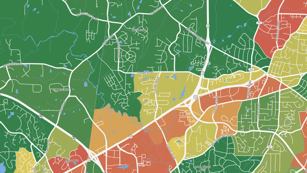 North Garrett Road, Durham, NC of rich and poor neighborhoods by household income