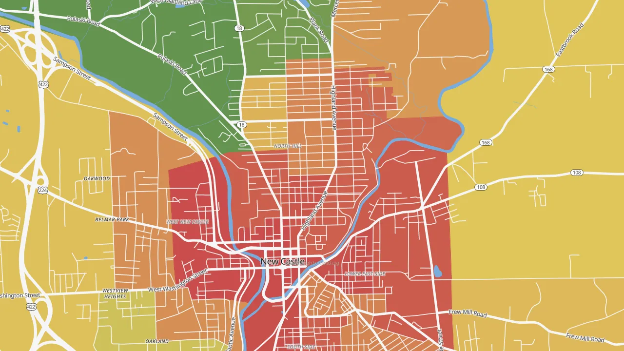 North Hill Historic District, New Castle, PA of rich and poor neighborhoods by household income