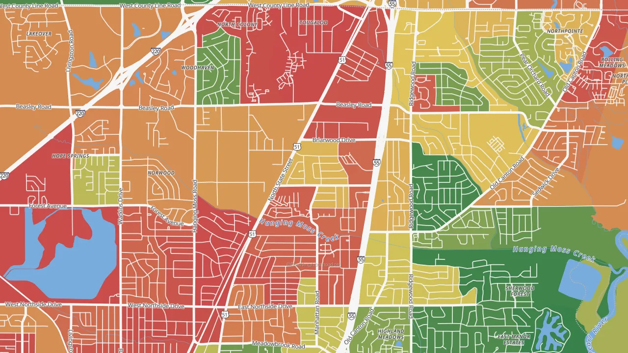 Northbrook, Jackson, MS of rich and poor neighborhoods by household income
