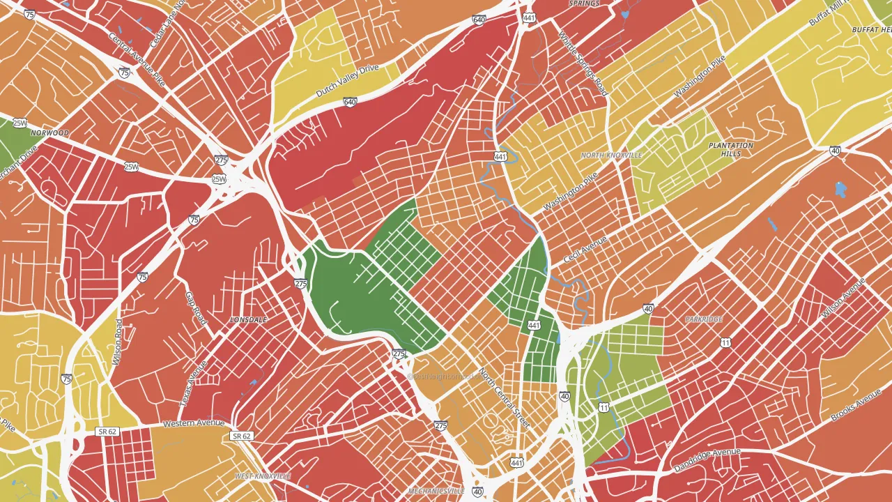 Oakwood, Knoxville, TN of rich and poor neighborhoods by household income
