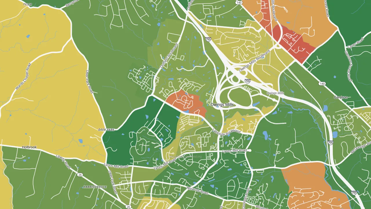Owings Mills New Town, Owings Mills, MD of rich and poor neighborhoods by household income