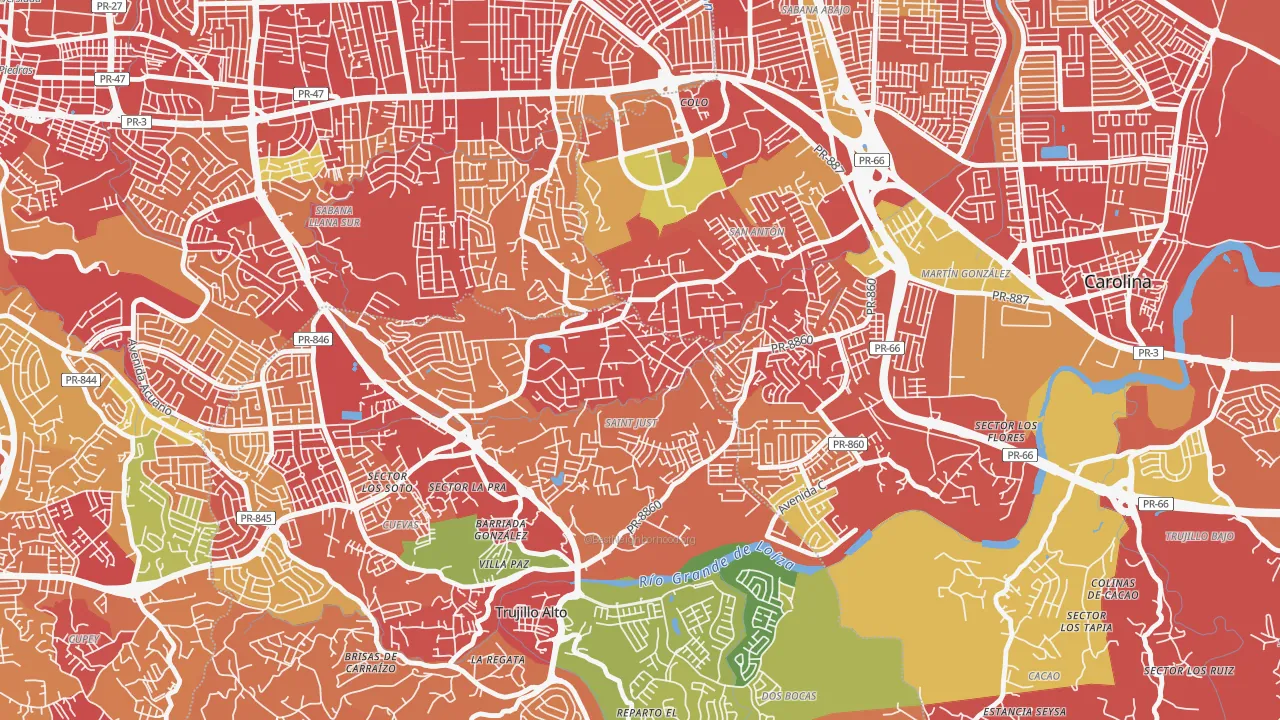 Parcelas Saint Just, Trujillo Alto, PR of rich and poor neighborhoods by household income