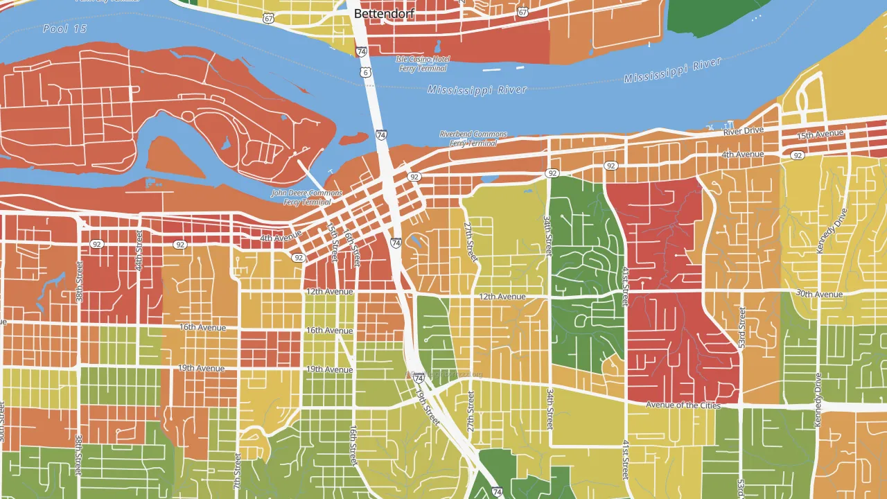 Park Hill, Moline, IL of rich and poor neighborhoods by household income