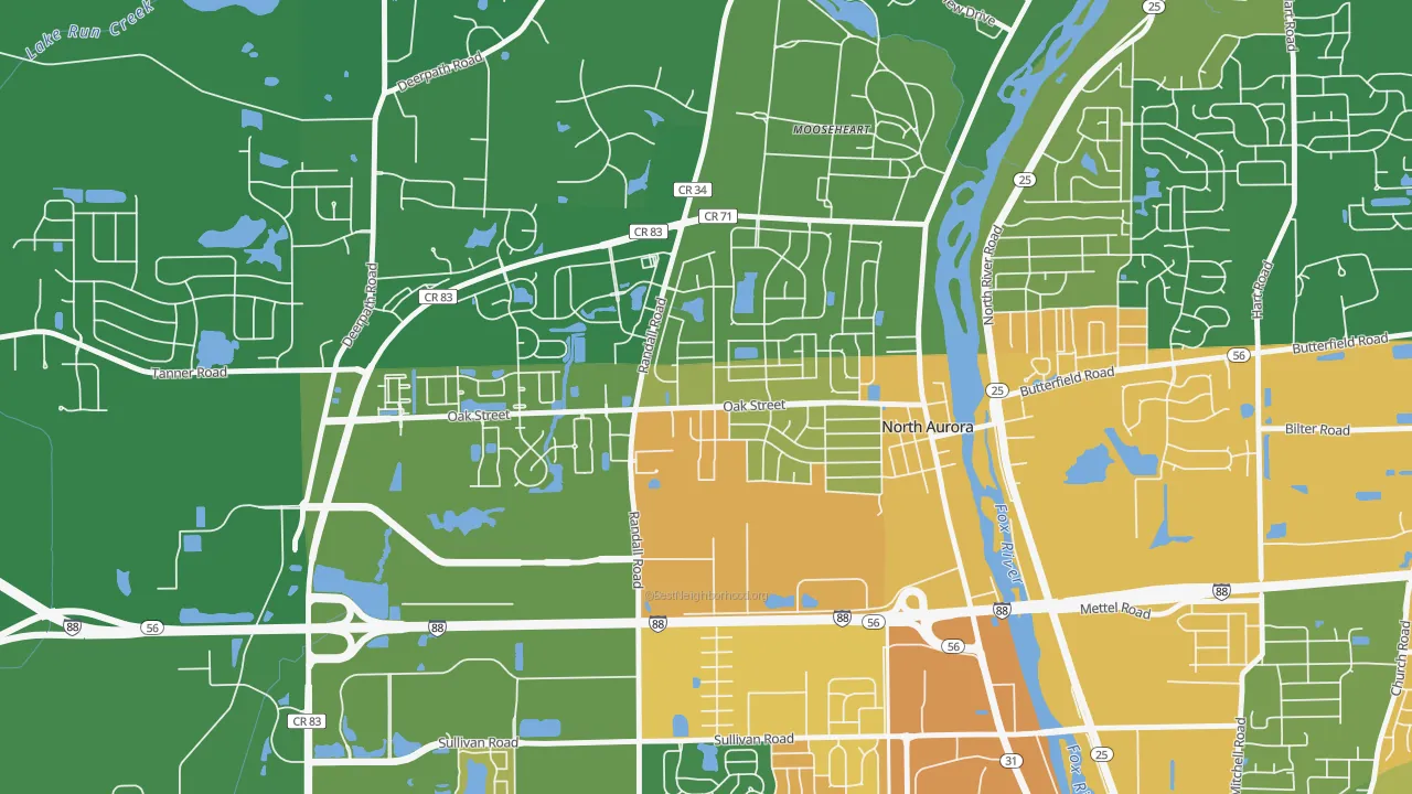 Randall Hills, North Aurora, IL of rich and poor neighborhoods by household income