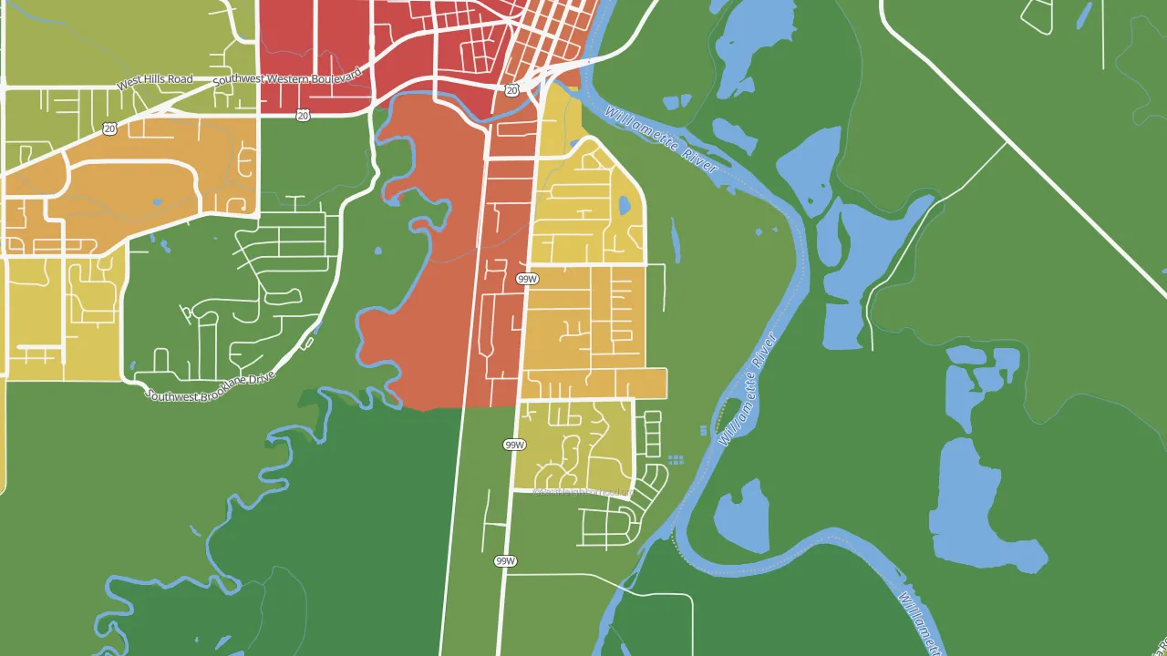 South Corvallis Neighbors, Corvallis, OR of rich and poor neighborhoods by household income