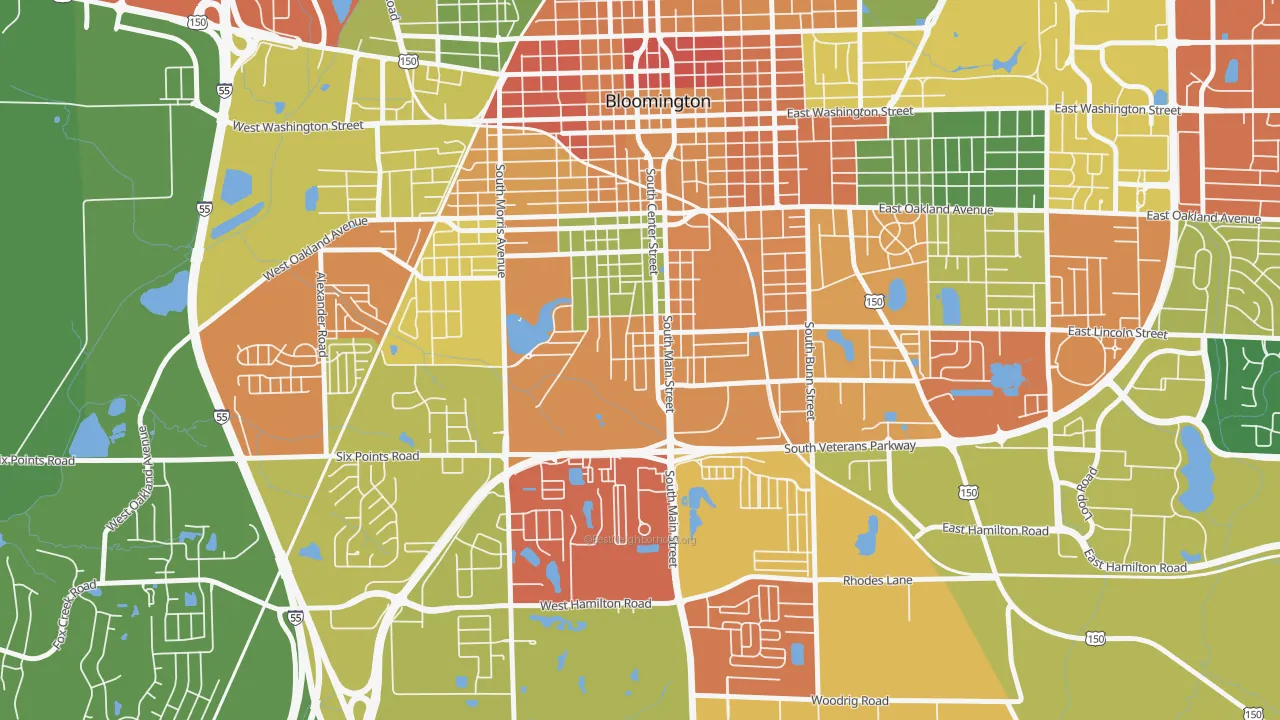 South Hill, Bloomington, IL of rich and poor neighborhoods by household income