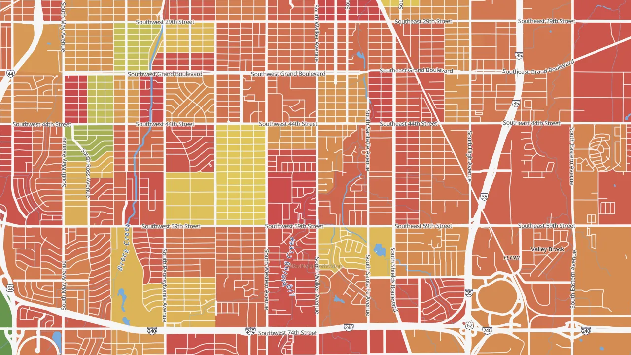 South Walker, Oklahoma City, OK of rich and poor neighborhoods by household income