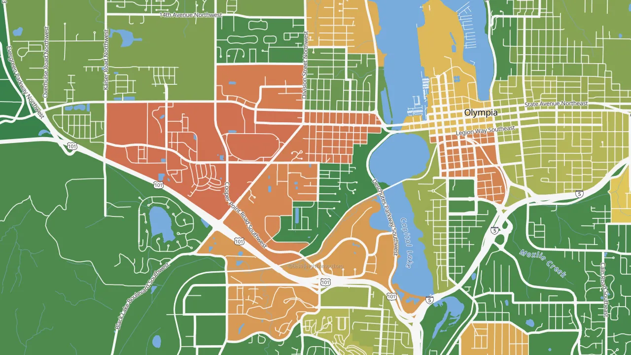 South Westside, Olympia, WA of rich and poor neighborhoods by household income