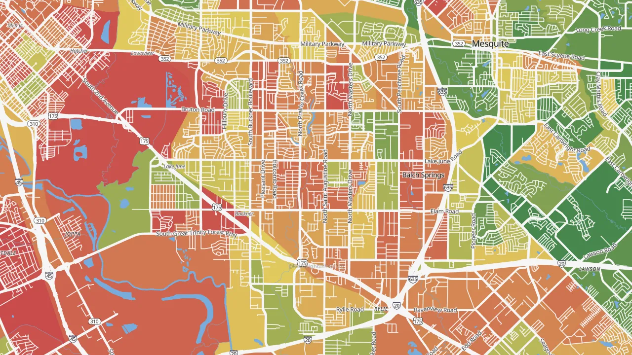 Southeast Dallas, Dallas, TX of rich and poor neighborhoods by household income