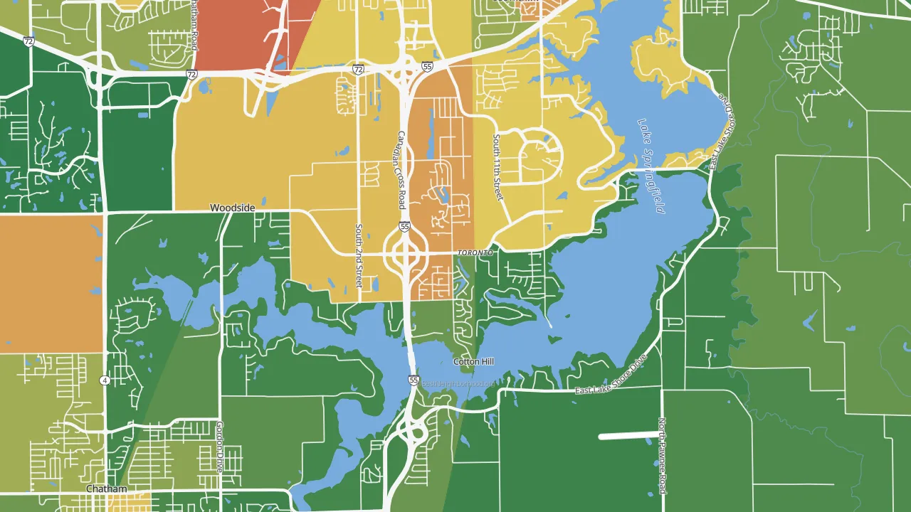Springfield Lake Shore Improvement, Springfield, IL of rich and poor neighborhoods by household income