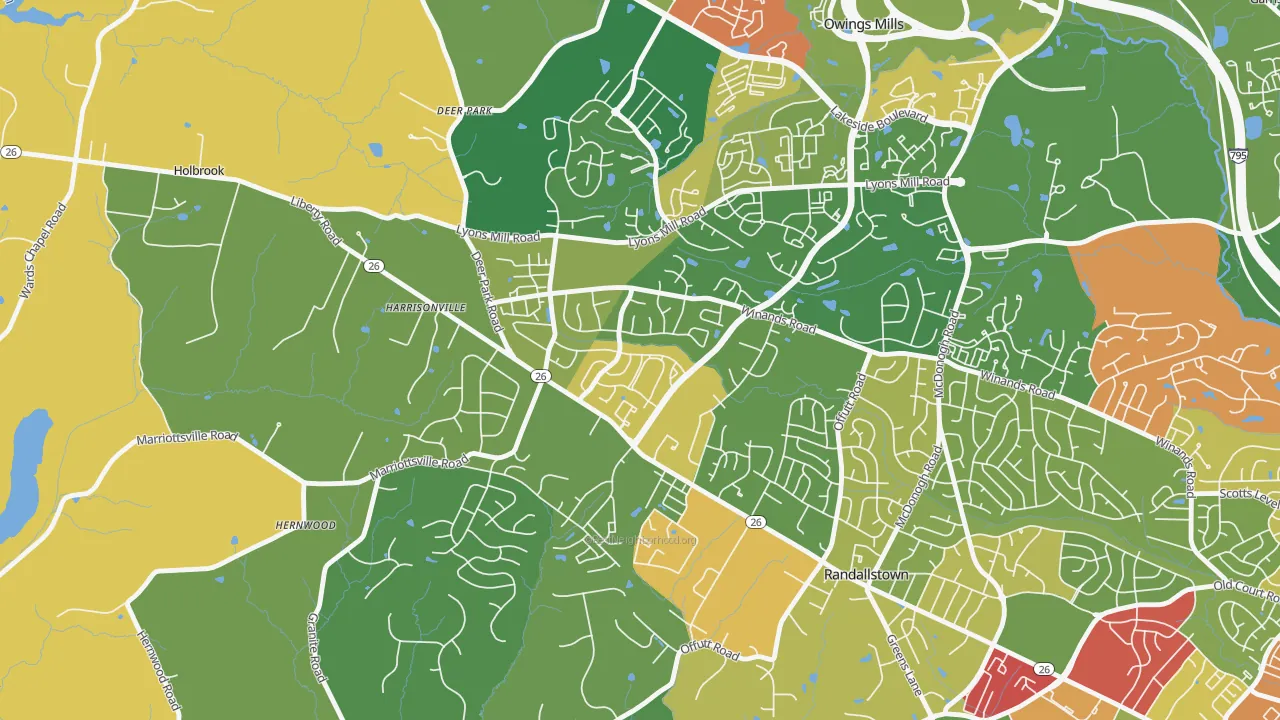 The Woodlands, Randallstown, MD of rich and poor neighborhoods by household income