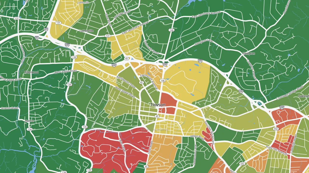 Towson Park, Towson, MD of rich and poor neighborhoods by household income