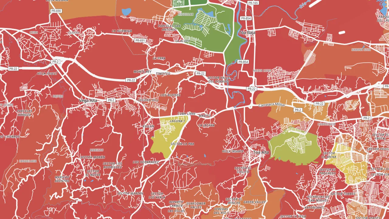 Urbanizacion Las Colinas, Dorado, PR of rich and poor neighborhoods by household income