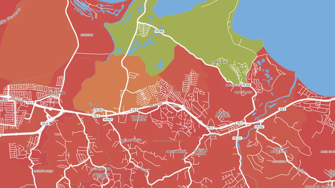 Urbanizacion Rio Grande Estates, Rio Grande, PR of rich and poor neighborhoods by household income