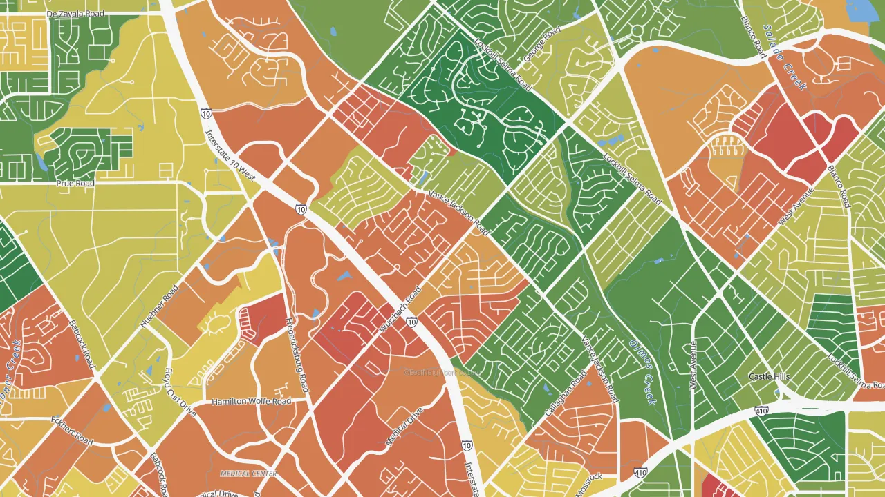 Vance Jackson, San Antonio, TX of rich and poor neighborhoods by household income