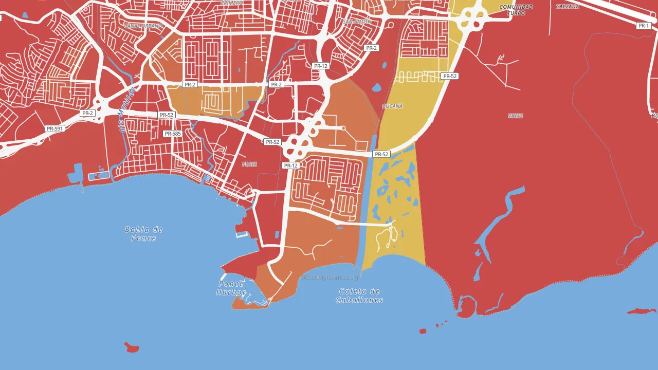 Villa del Carmen, Ponce, PR of rich and poor neighborhoods by household income