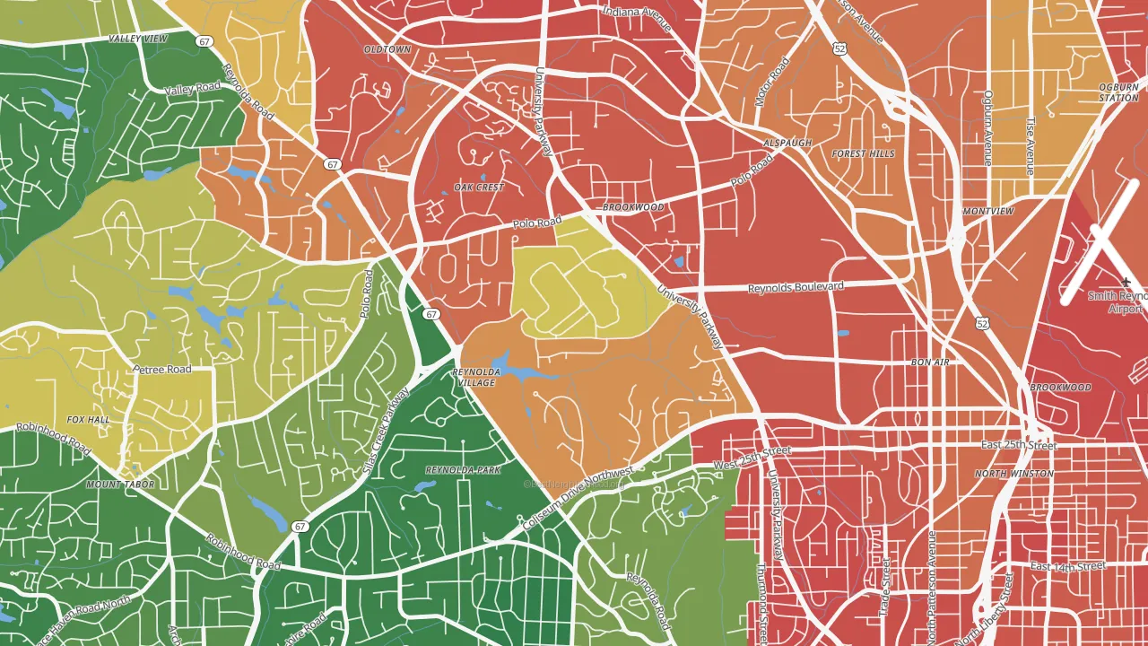 Wake Forest University, Winston-Salem, NC of rich and poor neighborhoods by household income