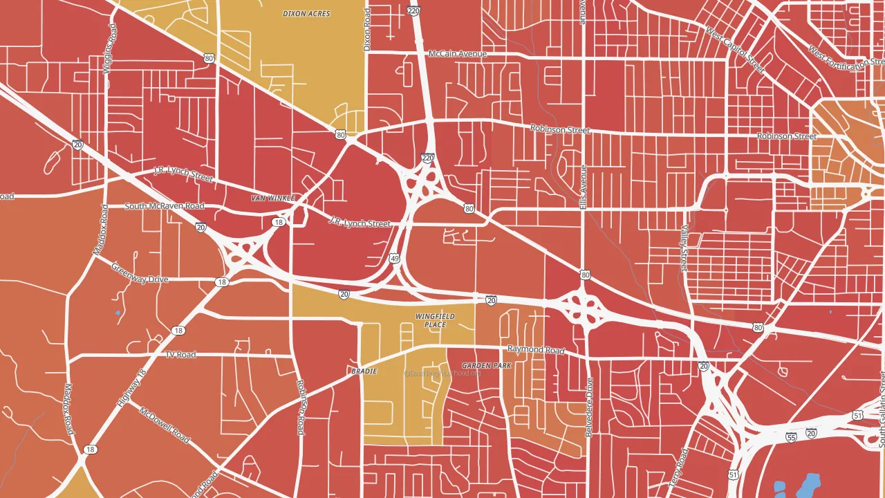 West Central Jackson, Jackson, MS of rich and poor neighborhoods by household income