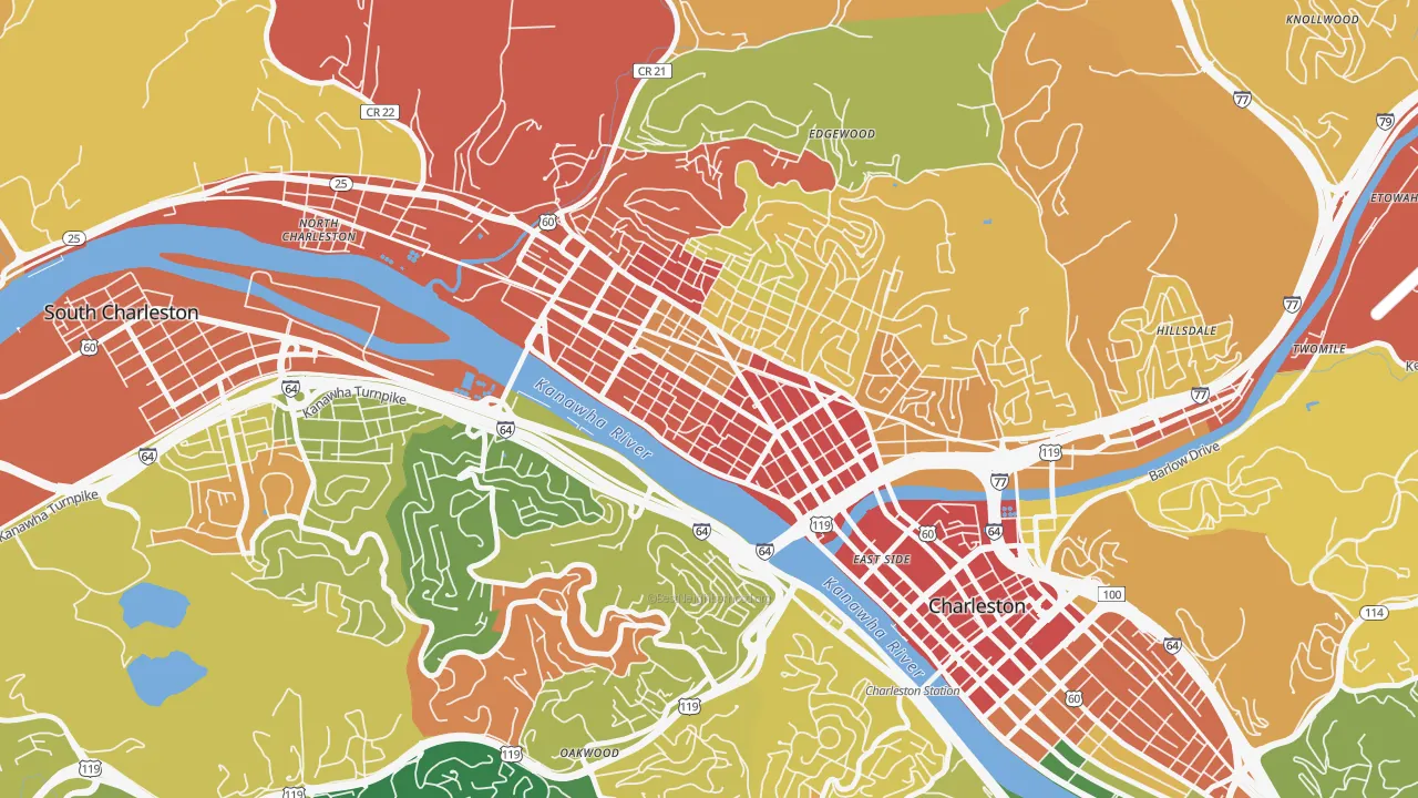 West Side, Charleston, WV of rich and poor neighborhoods by household income