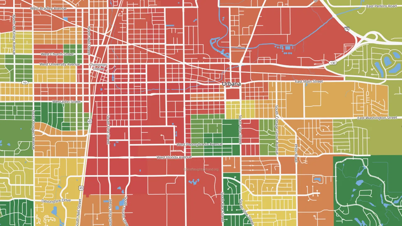 West Urbana, Urbana, IL of rich and poor neighborhoods by household income