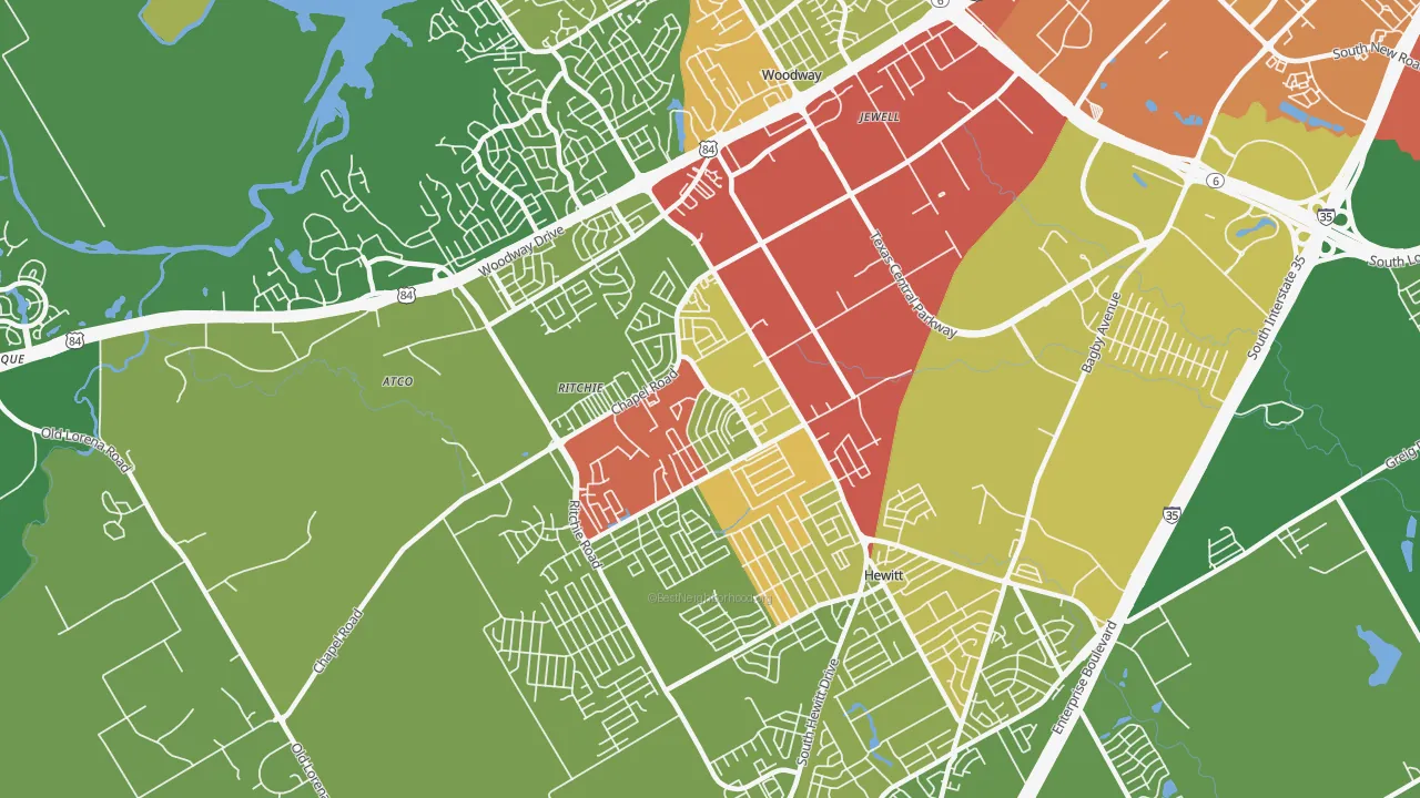 West Waco, Woodway, TX of rich and poor neighborhoods by household income
