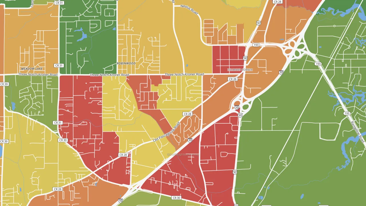 Westmont, Tillmans Corner, AL of rich and poor neighborhoods by household income