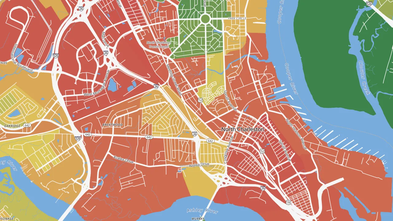 Whipper Barnoy, North Charleston, SC of rich and poor neighborhoods by household income